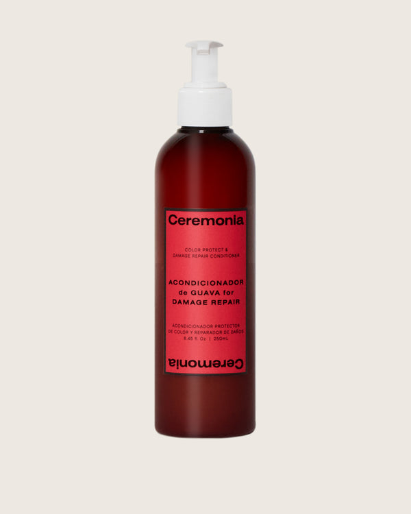 Ceremonia Guava color protect and damage repair conditioner in a 250ml amber pump bottle.