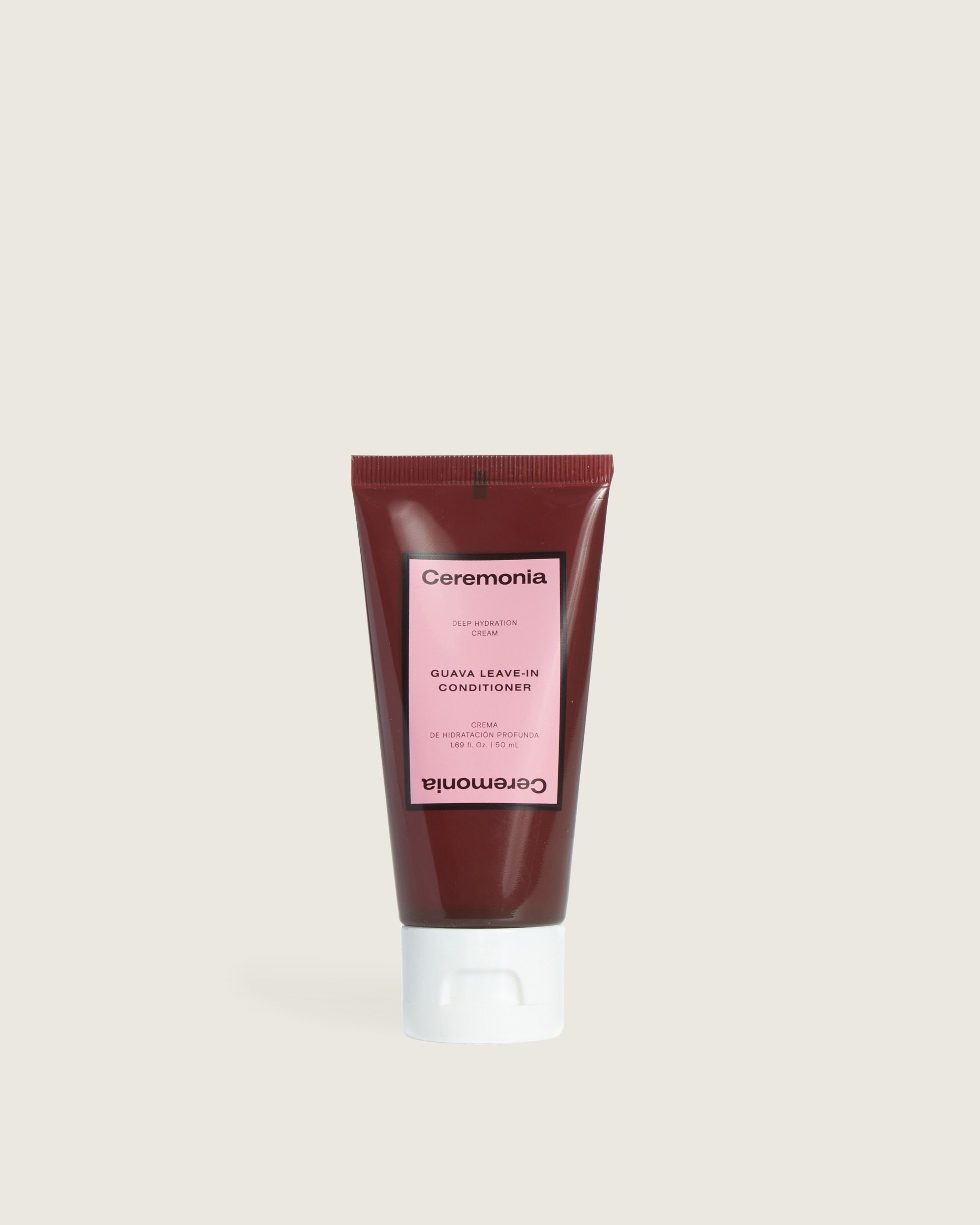 Guava leave-in conditioner in a travel-sized Ceremonia tube designed for deep hydration and frizz control.