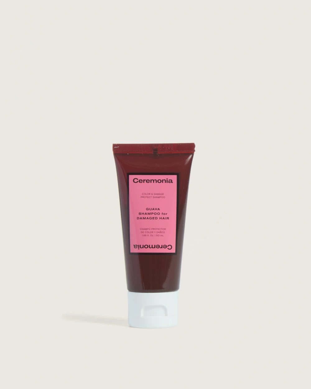Guava shampoo tube designed for protecting and repairing color-treated or damaged hair by Ceremonia.