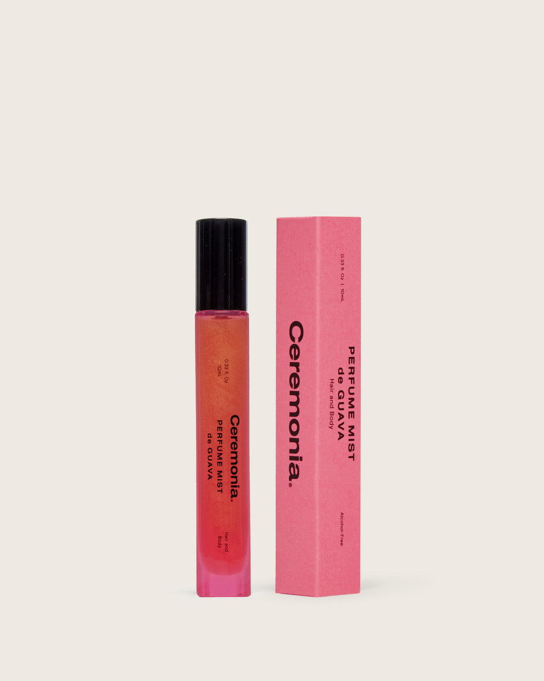 Guava perfume mist in a slim pink shimmer bottle with matching pink box, labeled for hair and body use.