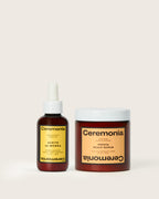 Scalp oil shown with Ceremonia Aceite de Moska bottle next to Papaya Scalp Scrub for a complete scalp care duo.
