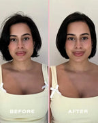 Before and after showing frizzy short hair transformed into smooth, sleek strands after using guava conditioner.