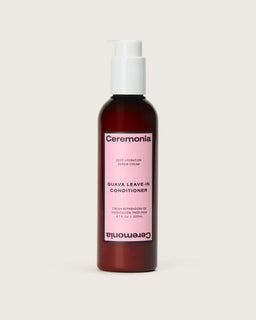Ceremonia Guava Leave-In Conditioner deep hydration repair cream in an amber pump bottle.