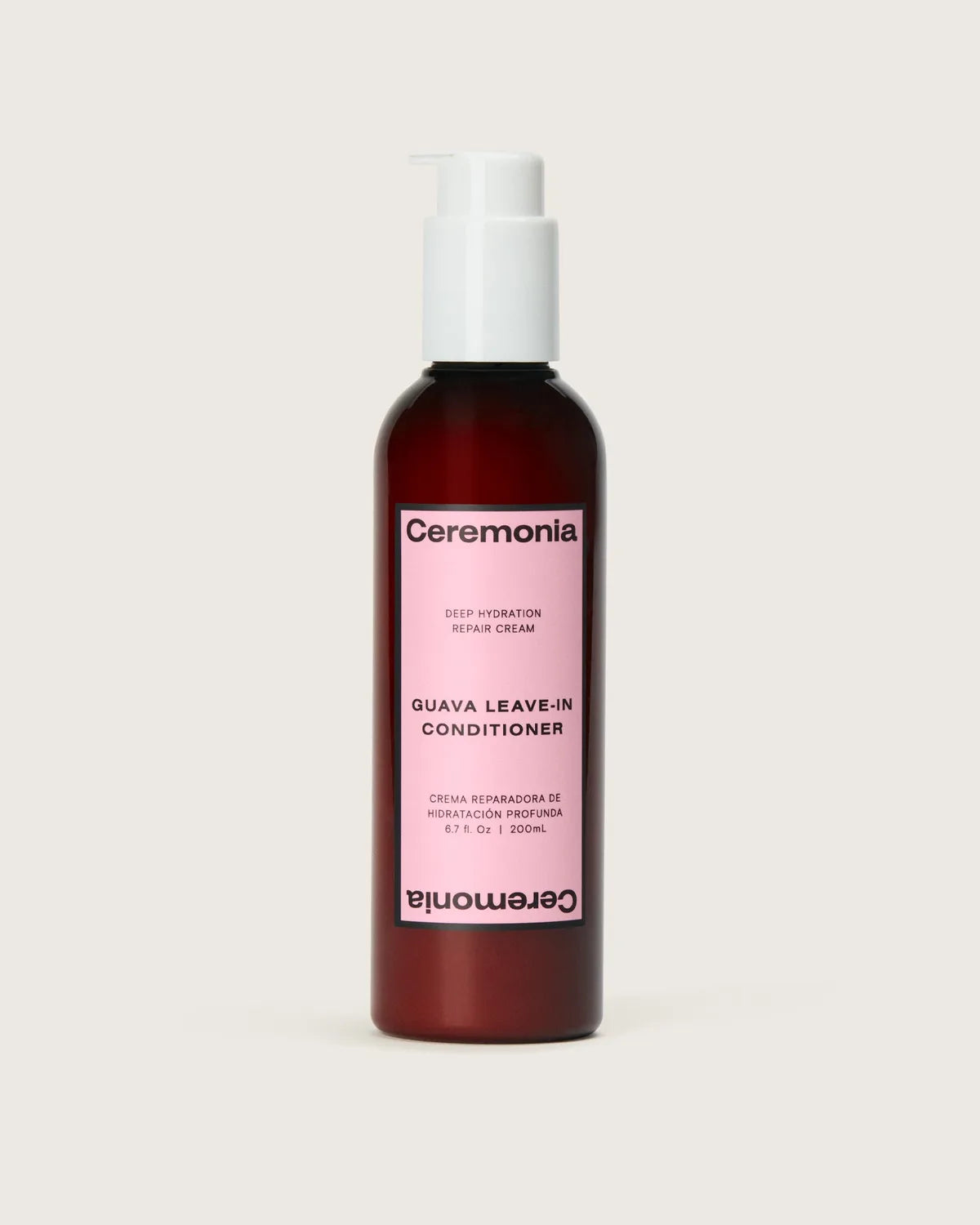 Ceremonia Guava Leave-In Conditioner deep hydration repair cream in an amber pump bottle.
