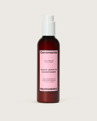 Ceremonia Guava Leave-In Conditioner deep hydration repair cream in an amber pump bottle.