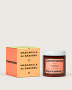Ceremonia Mascarilla de Babassu deep conditioning hair mask jar beside its orange box.