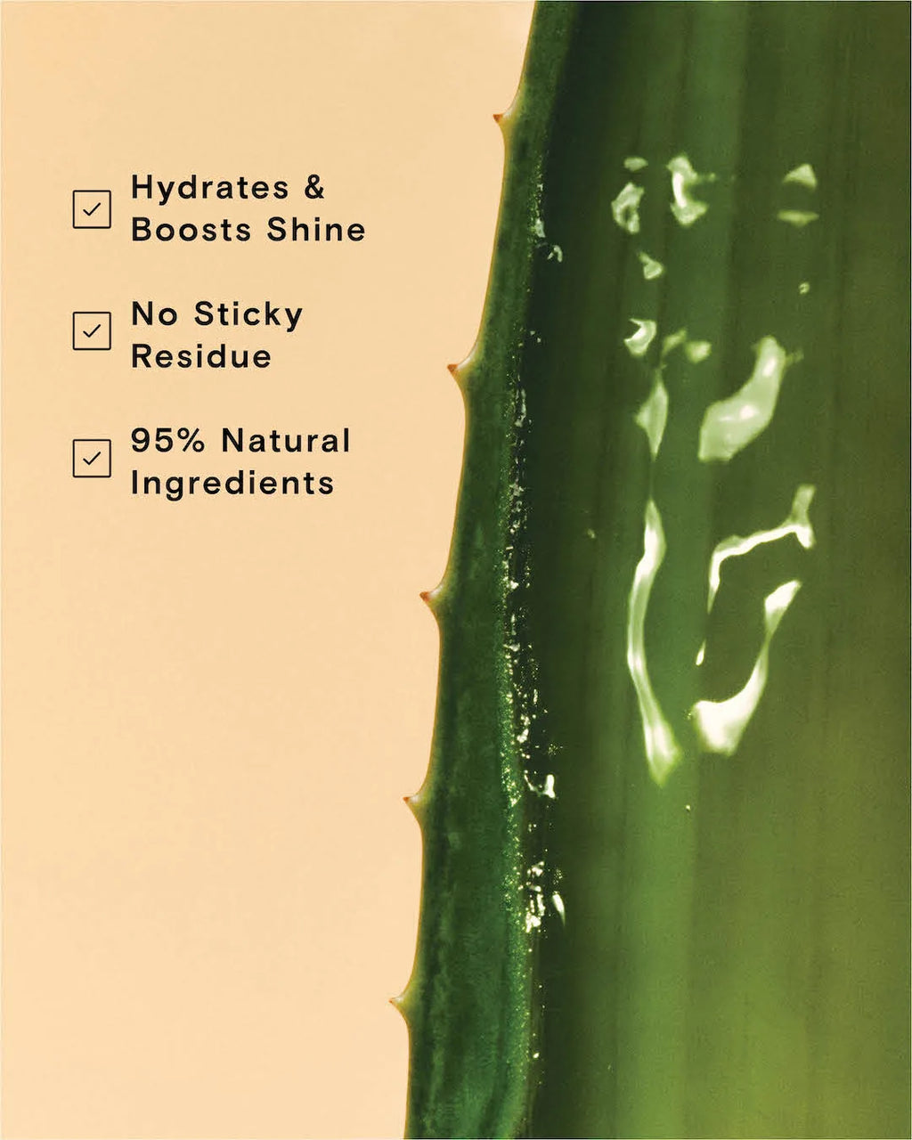 Pequi styling gel benefits: hydrates, boosts shine, no sticky residue, 95% natural ingredients beside aloe leaf.