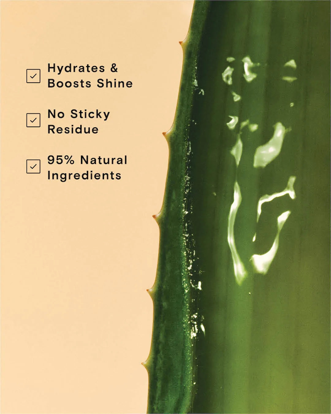 Pequi styling gel benefits: hydrates, boosts shine, no sticky residue, 95% natural ingredients beside aloe leaf.
