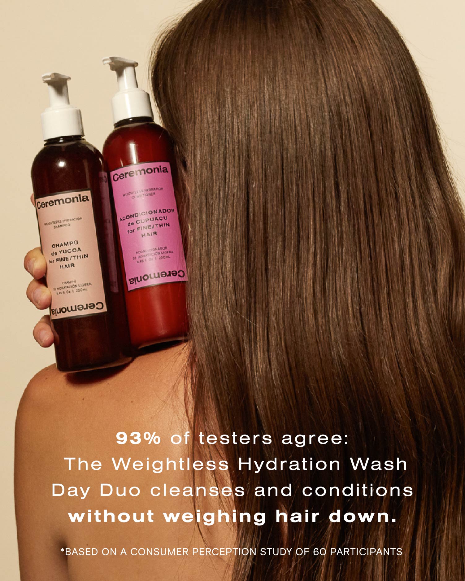 Ceremonia Weightless Hydration shampoo and conditioner duo; 93% of testers say it cleanses without weighing hair down.